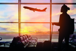 Silhouettes passenger airport. Airline travel concept.